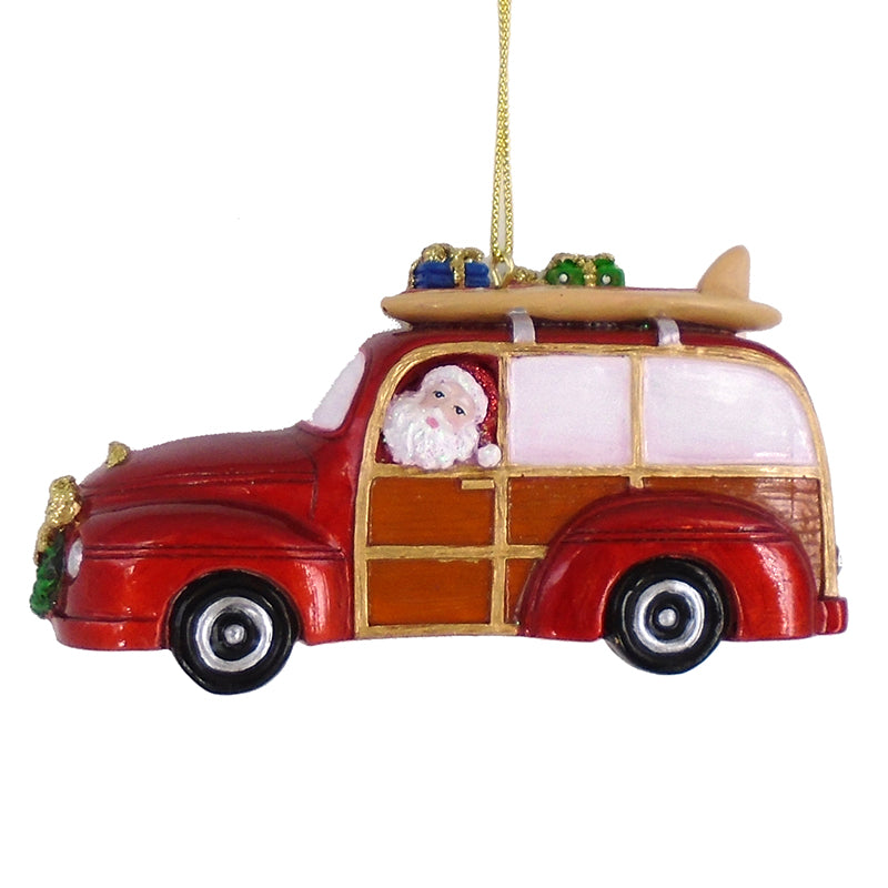 Santa In A Beach Cruiser Ornament